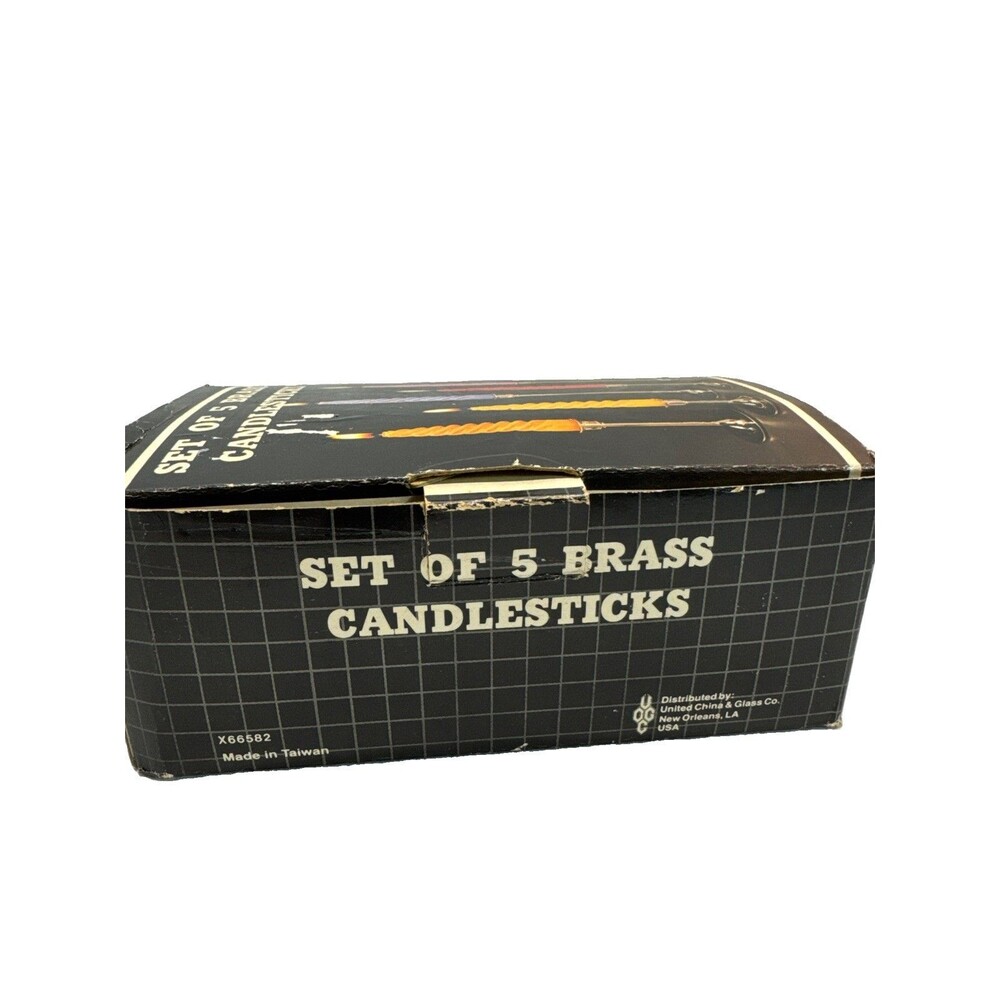 Vintage Brass 5 Piece Candlestick Set in Various Sizes in Box & Made in Taiwan. - Picture 2 of 8